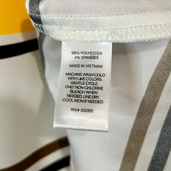 Express Women’s Striped Cap Sleeve Half-Zip Blouse Size XS Yellow White EUC - Picture 5 of 11